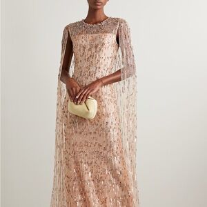 Jenny Packham Sequin Embellished Dress in Nude and Gold